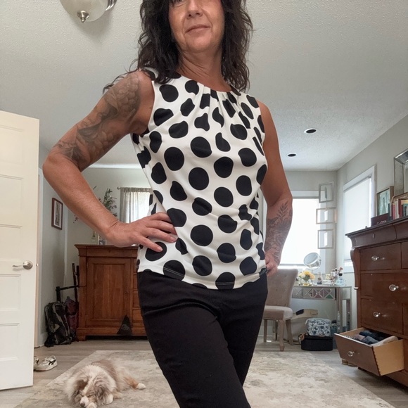 Calvin Klein Black and White Polka Dot Tank Top - Picture 1 of 3